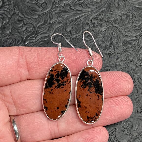 Mahogany Obsidian Earrings Stone Crystal Jewelry - Picture 3 of 6